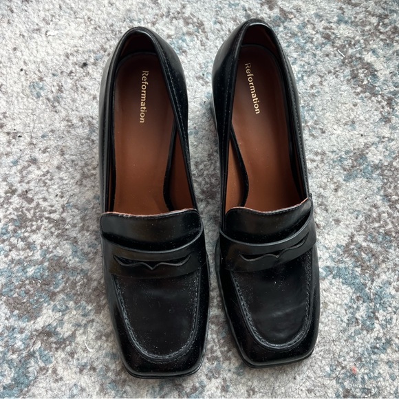 Reformation - Nadine Black Block Heel Loafers - Picture 3 of 7